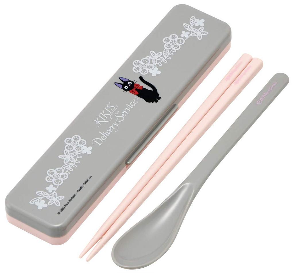 Skater Chopsticks and Spoon Silver Ion Delivery Service Jiji Lace Ghibli Made in CCS3SAAG Set, Ag+ Antibacterial, Kiki's Design, Japan, 18cm,