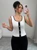 Chic Black & White Color Block Sleeveless Knit Camisole with Metal Buckle for Women