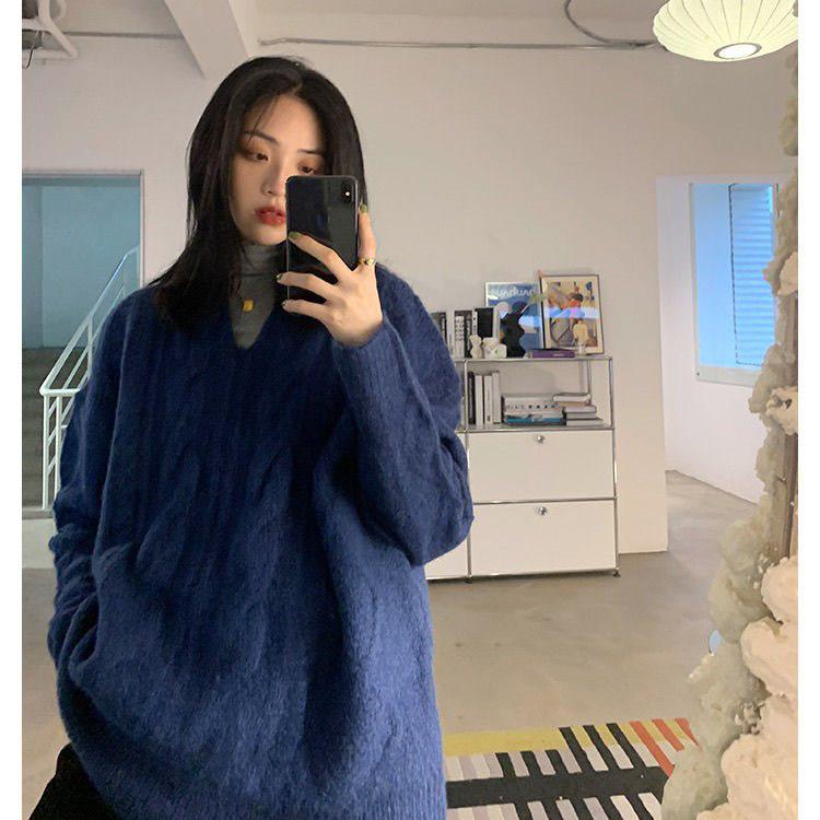 Twist V-Neck Women's Oversized Sweater - New Spring/Summer Korean Style Thick Knit Pullover