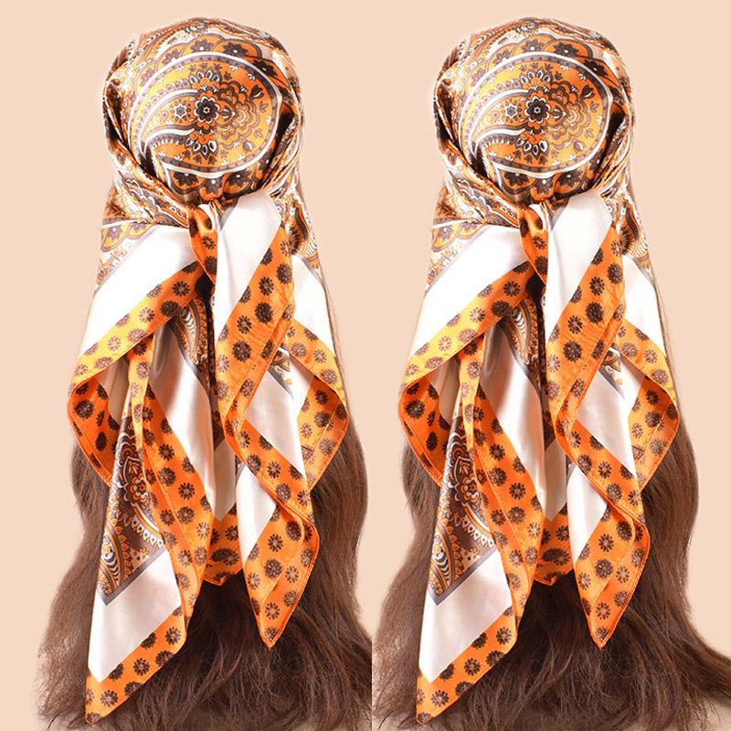2Pcs Luxury  Silk Satin Square Scarf Women Hijab Bandana Muslim Headscarves Shawl Wrap Ladies Headband Neckerchief Foulard