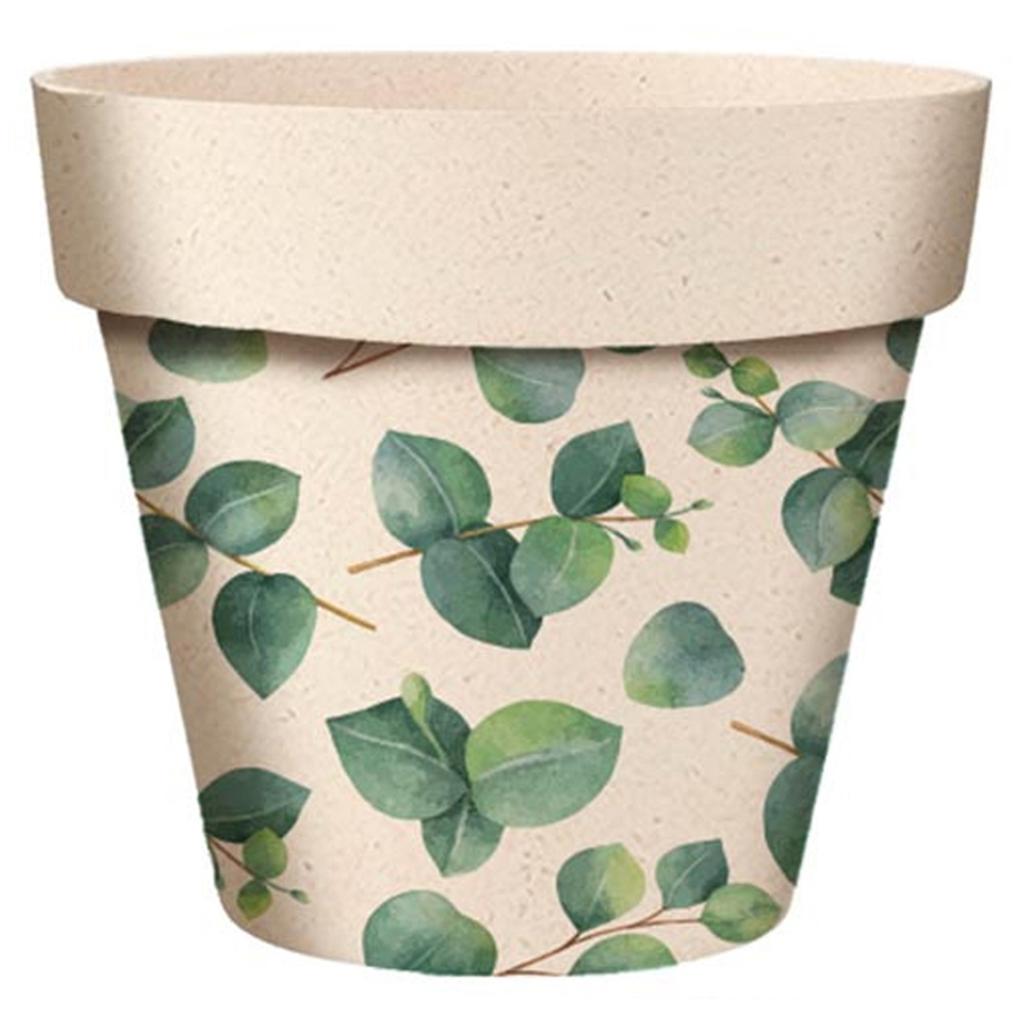 Les Trésors De Lily [A2065] - Bamboo Plant Pot 'Eucalyptus' Green Beige - 14x12 Cm