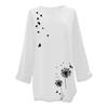 Women's Fashion Long Sleeve Cotton Linen Small Print Casual V-Neck Blouse Top