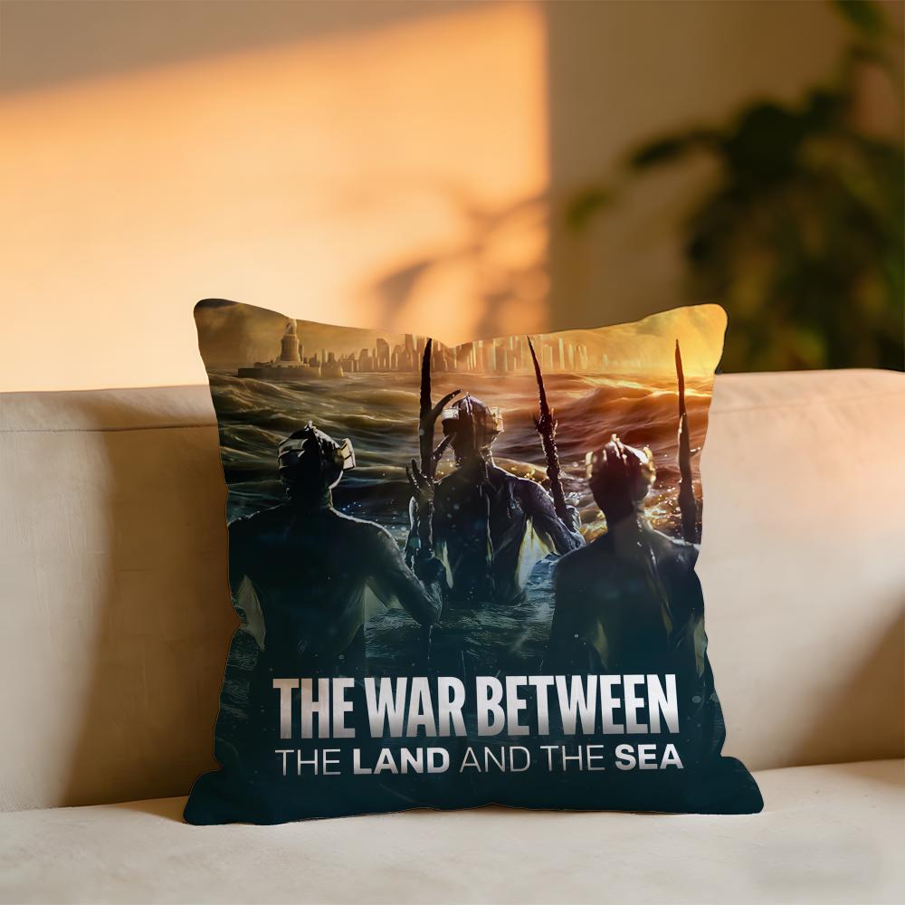 The War Between The Land And The Sea Cushion Cover Cozy Velvet Throw PillowSoft Warm Cushion For Sofa  Bed