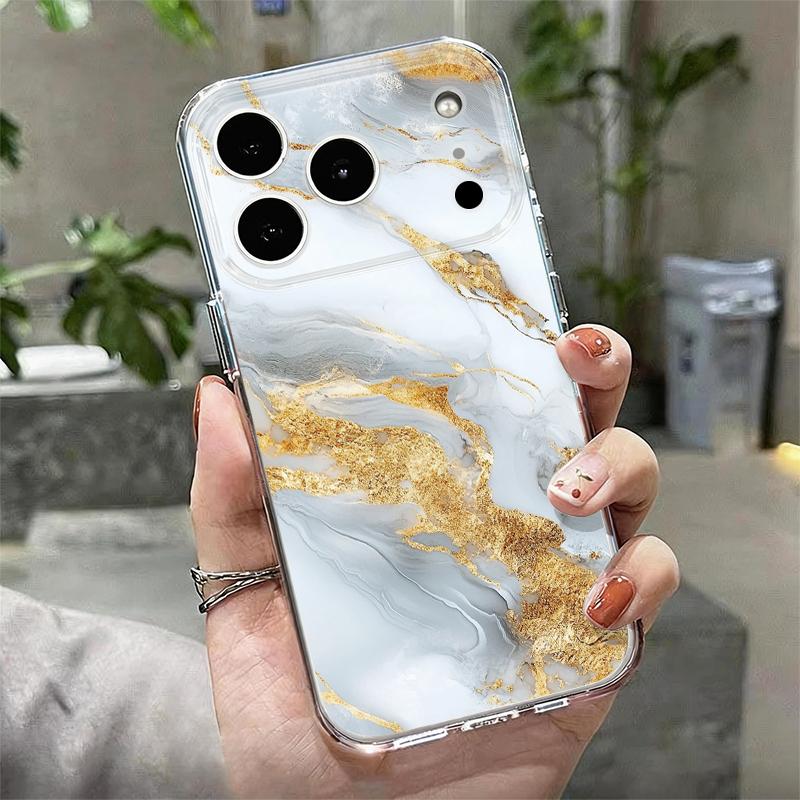 Golden Marble Pattern Phone Case For iPhone 17 Pro Max Coque iPhone 16 15 14 13 Pro Max 11 Clear TPU Silicone Soft Cover