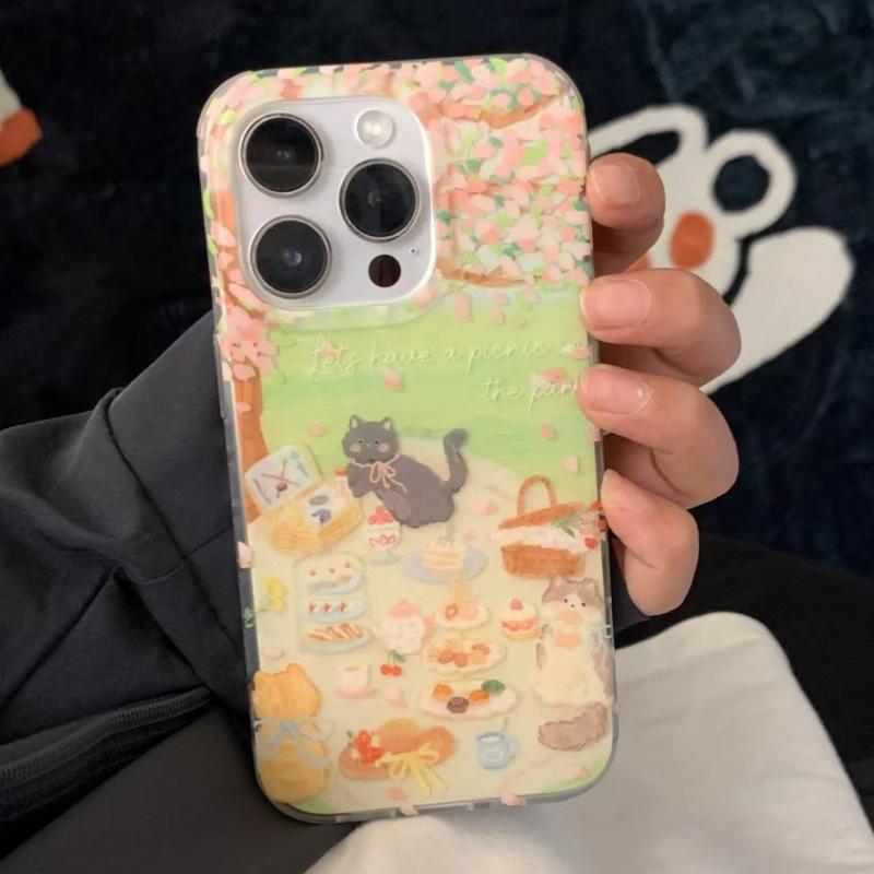 Jednowarstwowy Camping Piknik Kot na IPhone16/15pro Duży Otwór Etui na Telefon Apple 14/13/12 Zestaw