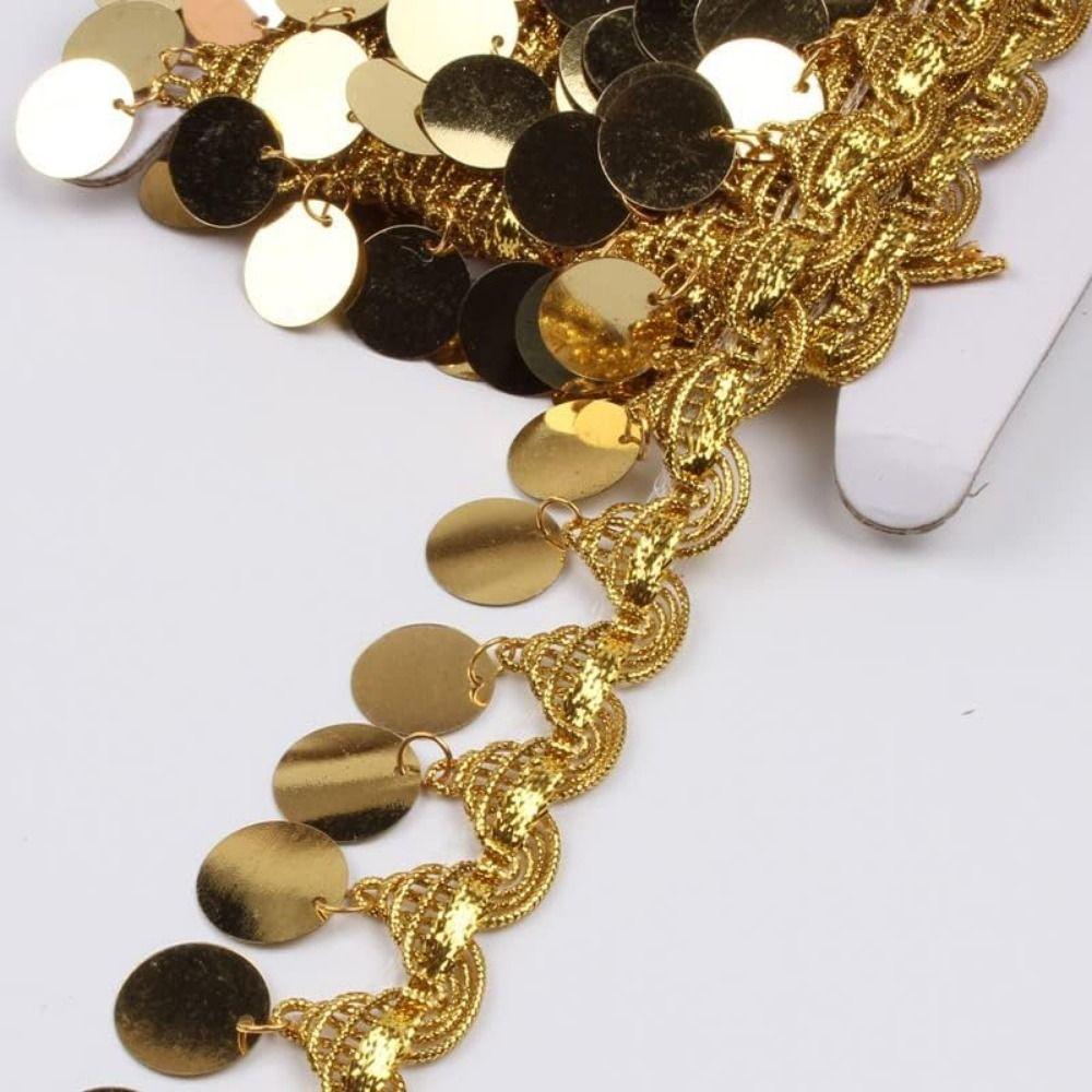 Creative Belly Dance Waist Chain Golden Pendant Sequins Lace Trim  Stage Costume