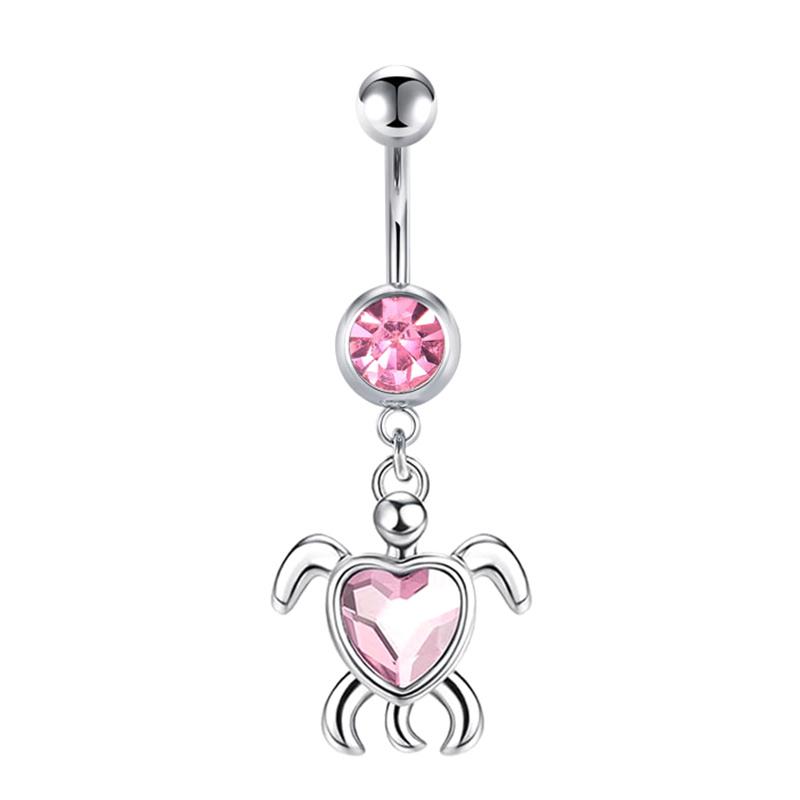 Stainless Steel Pink Dot Drill Navel Ring Nail Butterfly Zircon Simple Navel Buckle Piercing Ornament