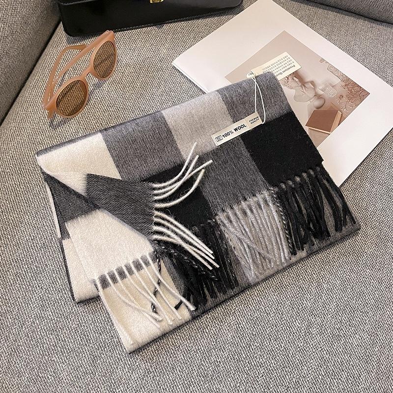 Wool Luxury Women Scarf Fashion Winter Daily Outfits Plaid Scarves Tassel Shawls Pashmina Lady Wrap Hijab Neckerchief