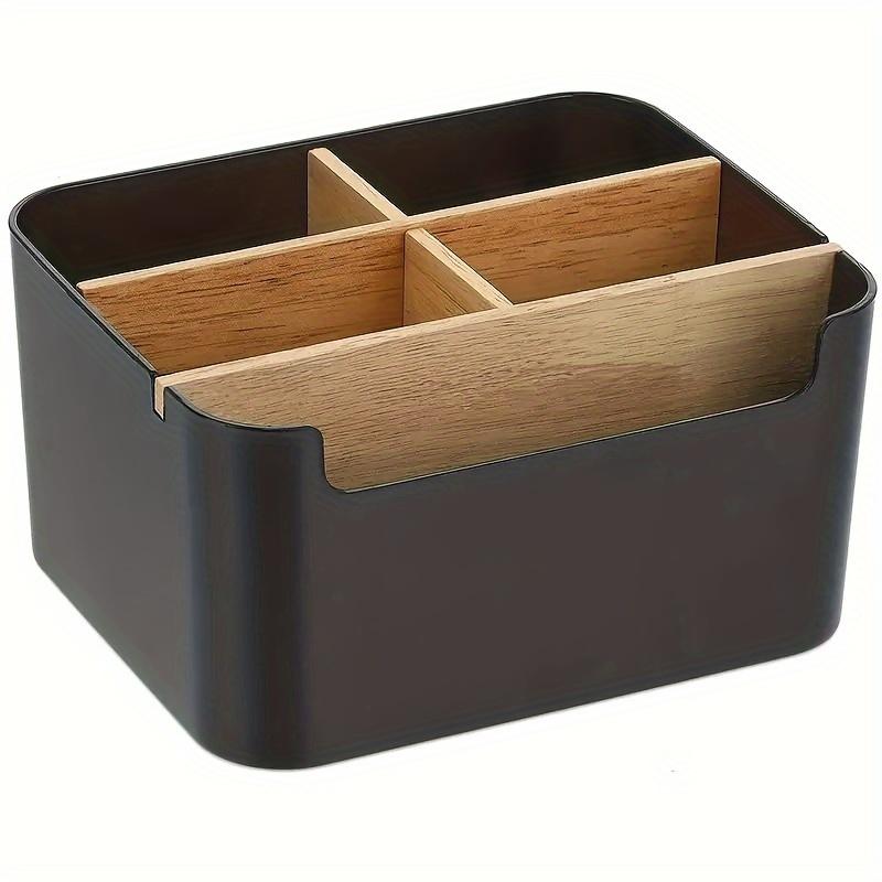 

1pc Bamboo Desk Organizer 5 Compartments Pen Holder Multi-Purpose Storage Box for Office Bathroom Makeup Bedroom Jewelry чорний