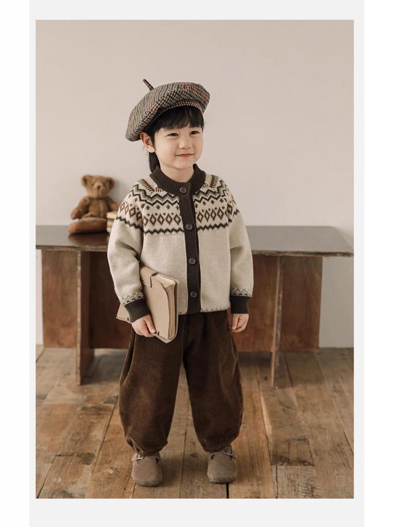 Cardigan Jacquard Britannico Retro per Bambini - Ragazzi e Ragazze Maglieria Autunno/Inverno 2025.