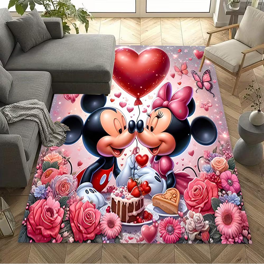 Mickey Minnie's Valentine Floor Rug Office Rug Suitable for Living Rooms Bedrooms Foyer Study room Antislip Carpet Anime Office Decor