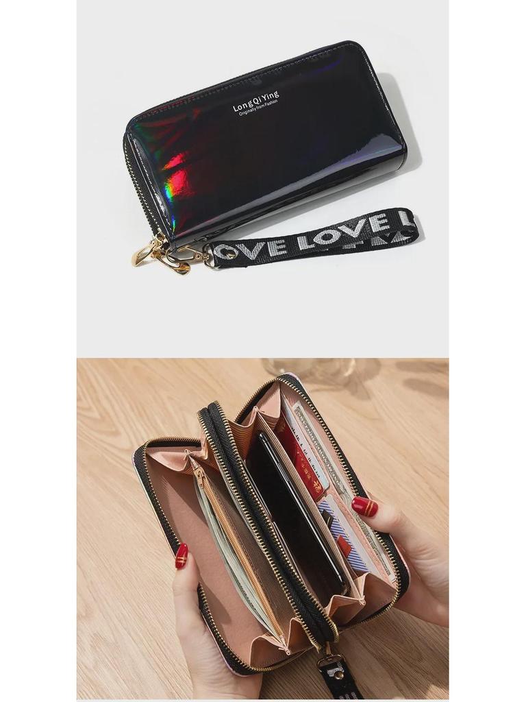 Damen-Geldbörse im neuen Stil mit Doppelreißverschluss und Laser-Motiv – Clutch mit großem Fassungsvermögen und weichem Münzfach