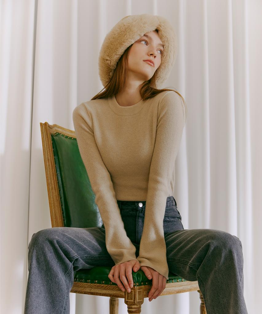 ETMON Bell Sleeve Knit Top Beige