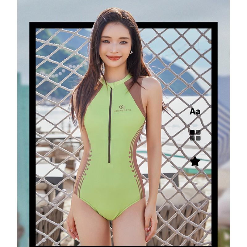 Sportful Style Sexy Zipper One-piece Triangular Swimsuit Women's Belly Cover Slimming Swimming Pool Hot Racing