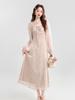 Spring/Summer French Pink Floral Chiffon Tie-Up Slimming Long Dress