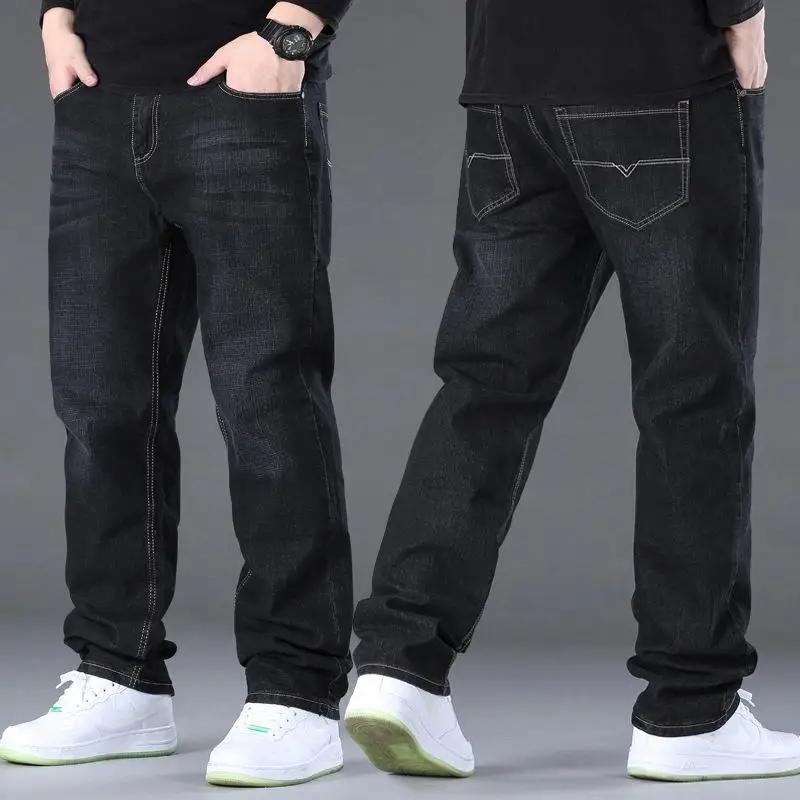 Jeans da uomo taglia grande Tessuto denim ad alta elasticità Pantaloni taglia grande per 45-150 kg Jeans Hombre Jeans a gamba larga Pantalon Homme