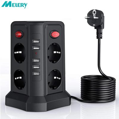 Vertical Power Strip Circuit Surge Protection EU Plug Electrical USB Socket Tower DE Switch Outlets 1.8m Extension Cord