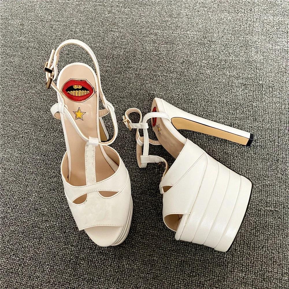 Fashion Brand Sexy Rivet 16cm High Heel Sandals Platform Party Wedding Ball T-stage Women Shoes High Quality Large 43summer Female Shoes