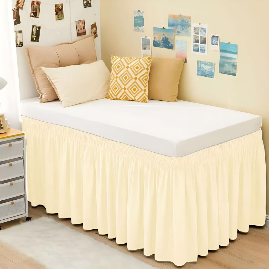 Solid Color Bed Dust Cover Household Wrap Around Style Bed Skirt Fade Resistant Washable Ruffles Bed Protector Hotel