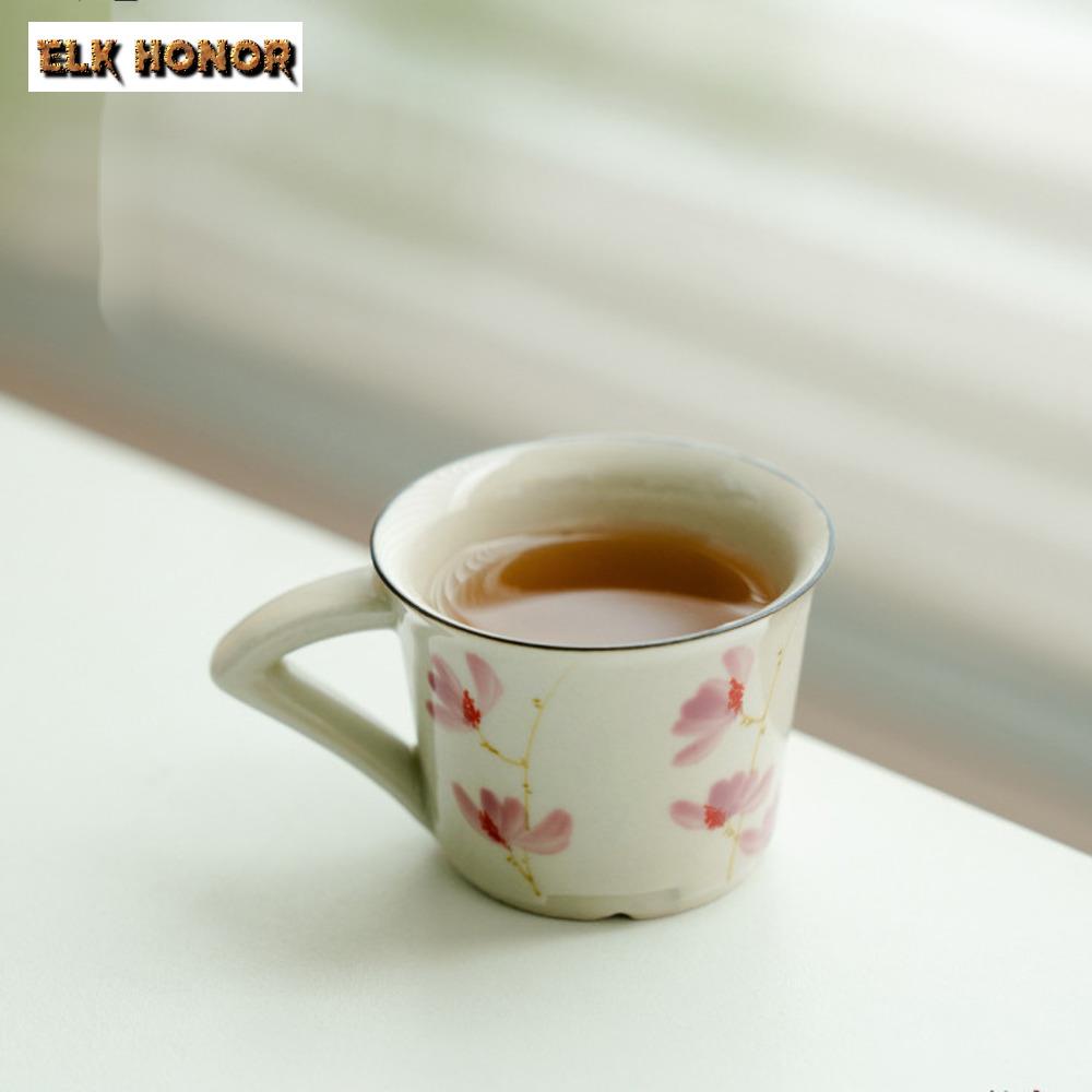 2-teiliges/Set Rein handbemaltes Pfirsichblüten-Henkel-Teeglas Retro Gras Holz Grau Meistertasse Damen Persönliche Tasse Kung Fu Teeset 55ml