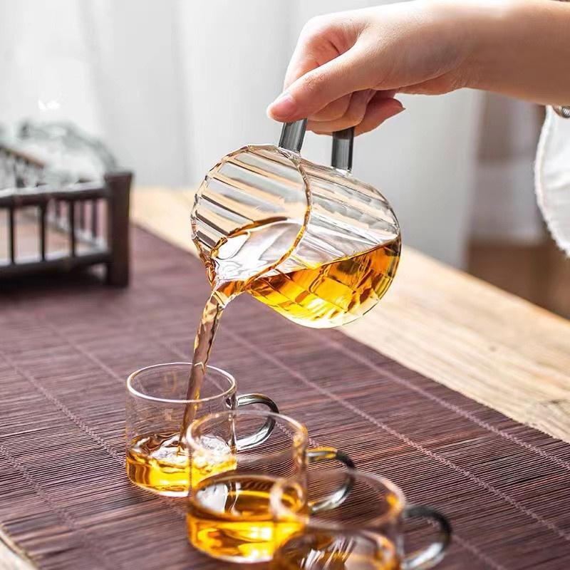 410ml 575ml Stripe Heat Resistant Glass Fair Cup Tea Pitcher Kungfu Tea Set Accessories Chahai Milk Glass Pitcher Coffee Pot
