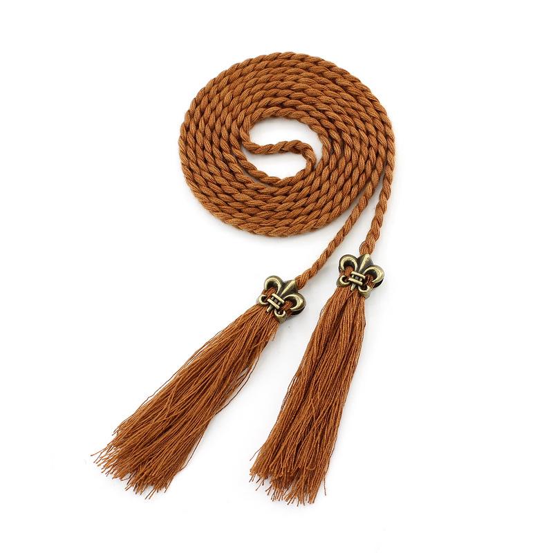 Women'S Ethnic Style Knotted Decorative Woven Belt Thin Dress Long Tassel Women'S Pure Handmade Waist Chain