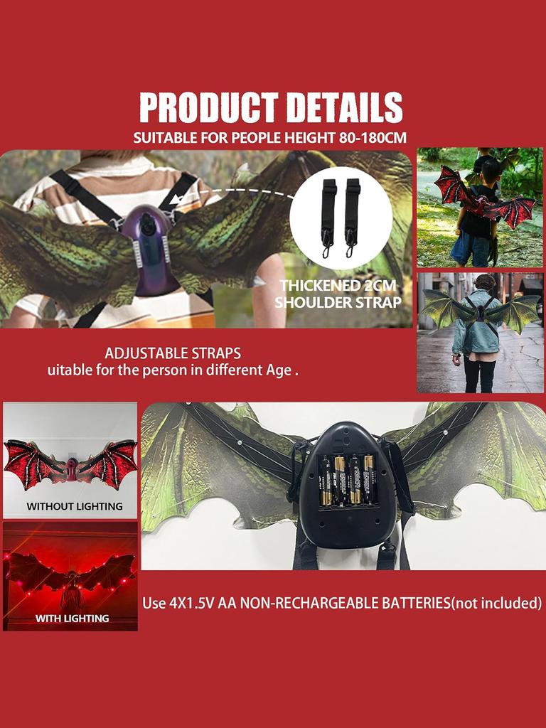 Children'S Electric Dragon Wings, Halloween Flapping Dragon Wings, Dragon Wings With Led Lights, Children'S Dress Up Toys