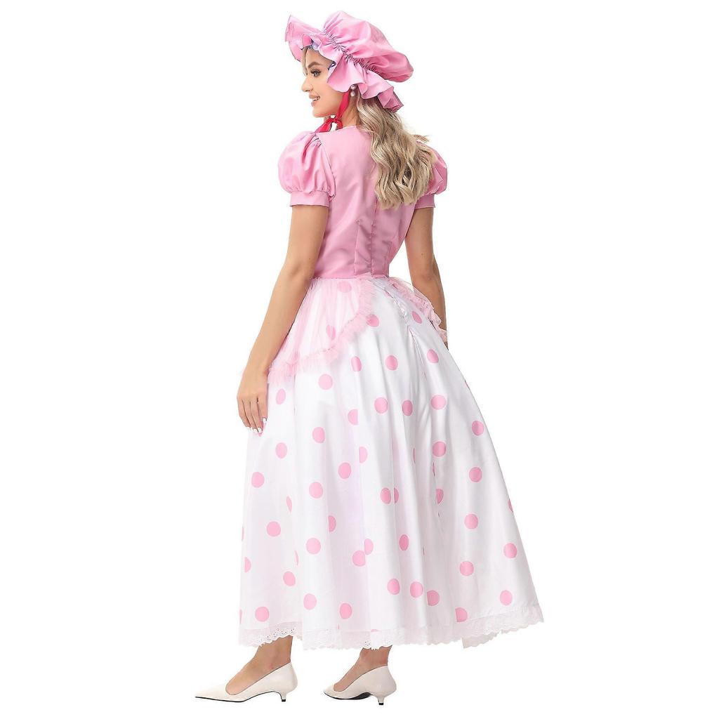Toy Story Bo Peep Cosplay Costume Pink Polka Dot Dress Halloween Party Adult Role Play Outfit with Hat Crinoline Set