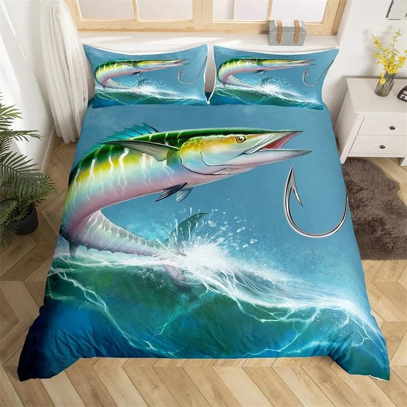 3D Print Marlin Swordfish Duvet Cover Kawaii Marine Life Bedding Set Ocean Theme Big Pike Fish Single Twin King Quilt Cover Set
