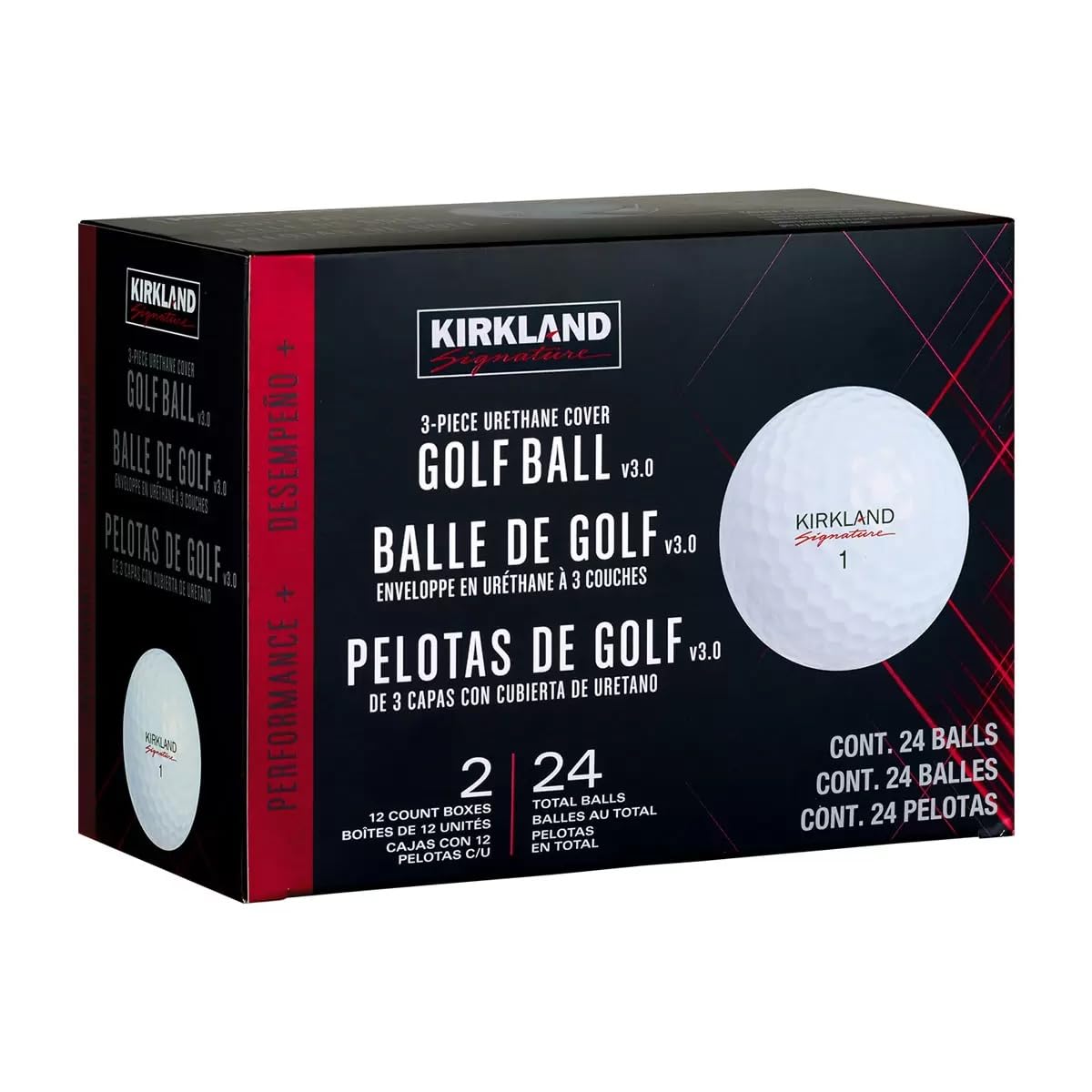 

KIRKLAND Signature Performance Golf Urethane 24 Balls +V3 Balls, 3-Piece Cover, красный