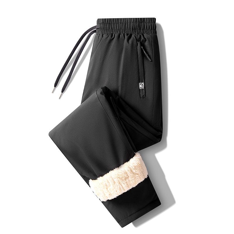 

Чоловічі штани з графенової шкіри ягняти, зимові з додаванням флісу, осінньо-зимовий стиль, вітрозахисні та теплі бавовняні штани, прямі повсякденні штани M