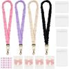 4 Pcs Stretchy Scrunchie Lanyards with 4 ID Holders for ID Badges, Neck Scrunchie Lanyard Retractable Teacher Lanyards for Nurses School Office