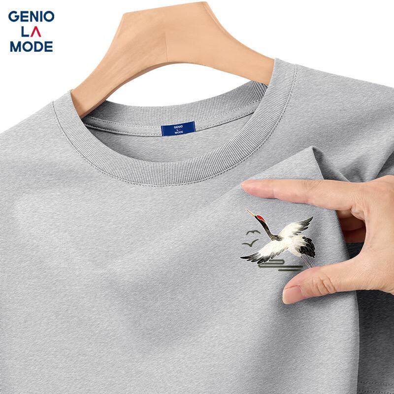 GENIOLAMODE Men s Loose Fit Crane Print Cotton T-Shirt L
