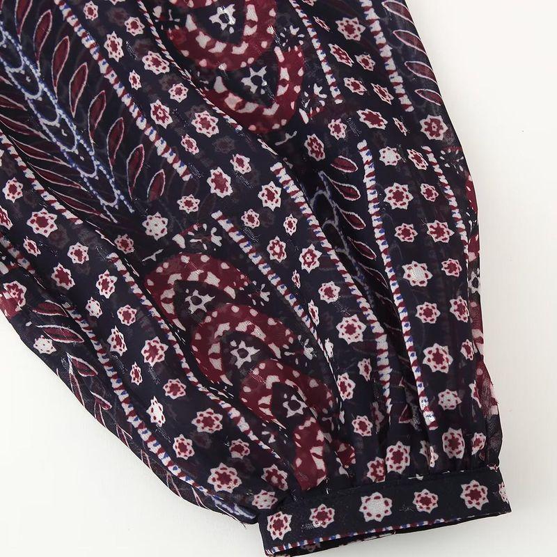 Kaslead New Arrival Women's Fashion Style Metal Color Line Fashion Print Cover Long Sleeves Shirt 5770024