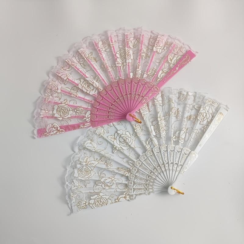 10pcs Elegant Folding Hand Fans for Women' Dance Wedding Decorations Plastic Ribs with Lace for Parties Graduation Events Decor