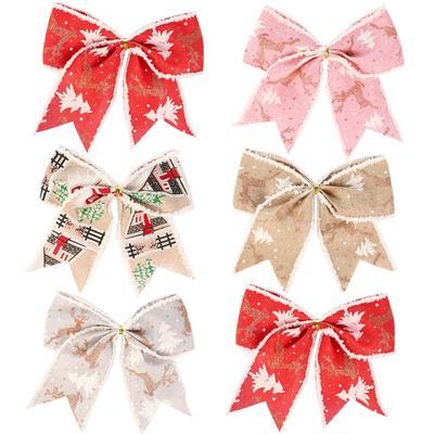 Fiocco di Natale Bianco con Bordo Sfilacciato e Stampa a Caldo per Decorazione dell'Albero