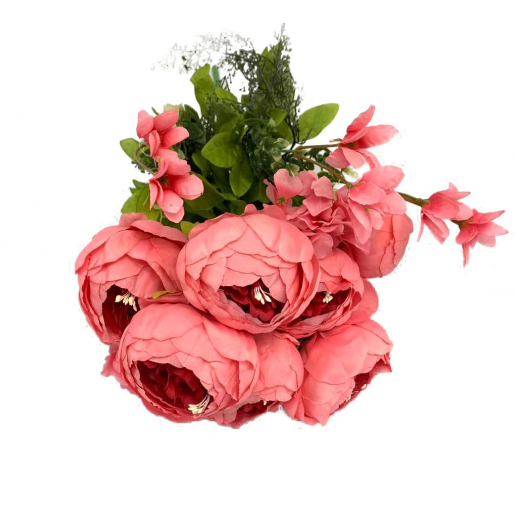 Vintage Artificial Peony Silk Flowers Bouquet for Home Wedding Decoration