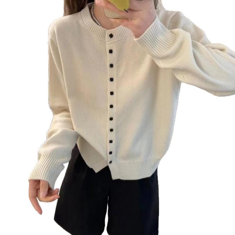 Simple Temperament Round Neck Single-breasted Knitted Cardigan Women's Soft Waxy Skin-friendly Long-sleeved Versatile Knitted Cardigan
