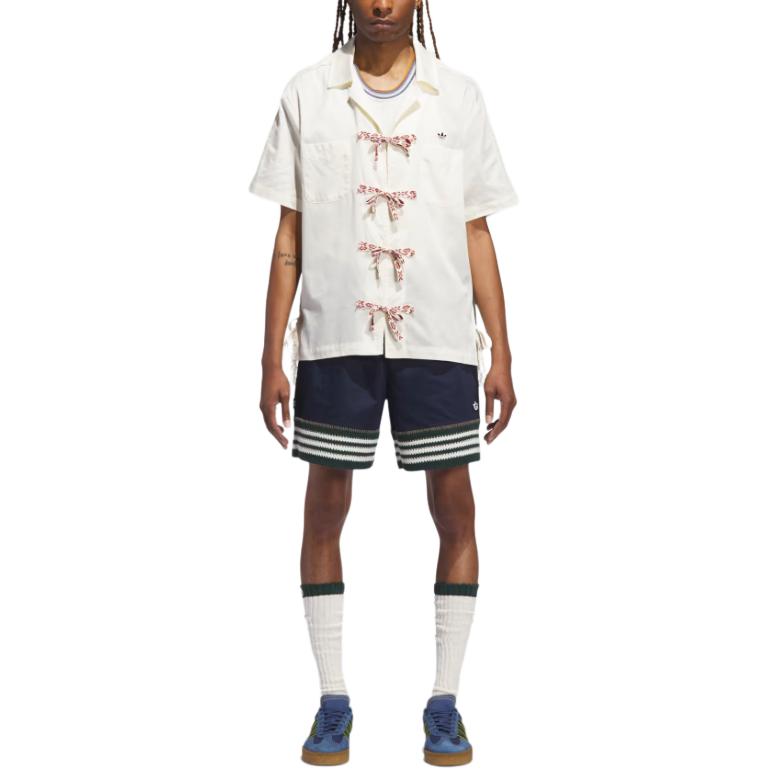 adidas Originals X Clot Collaboration Bowling Fashion Minimalist Versatile Short Sleeve Shirt Unisex Shirts Off-White JP1599