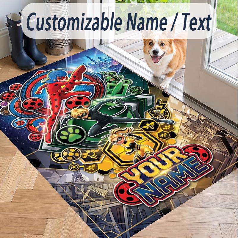 Alfombra de Piso con Patrón de Ladybug Milagrosa y Texto Personalizado, Alfombrilla Suave para Interiores, Sala de Estar, Dormitorio