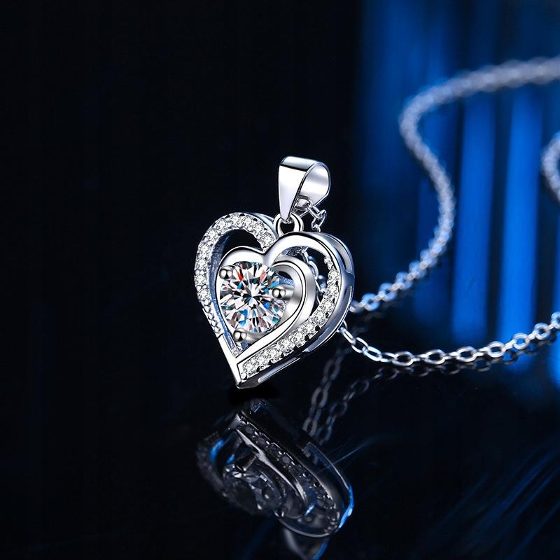 SILVER Women' Heart Necklace DIAMOND Rhinestones Gift for a Woman