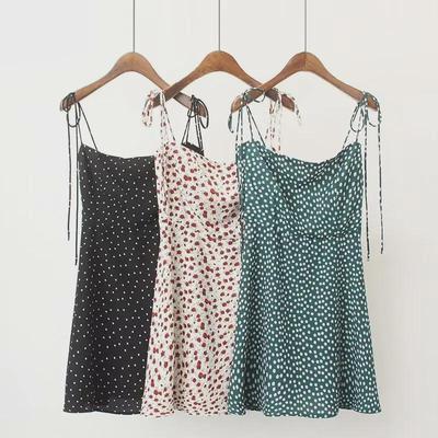 2018 Summer French Floral Spaghetti Strap Square Neck Camisole Women's Backless Mini Dress