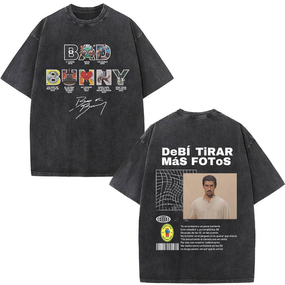 Rapper Bad Bunny Vintage Prané Tričko DTMF DeBi TiRAR MaS FOToS Trička Pánské Hip Hopové Módní Tričko Oversized Streetwear