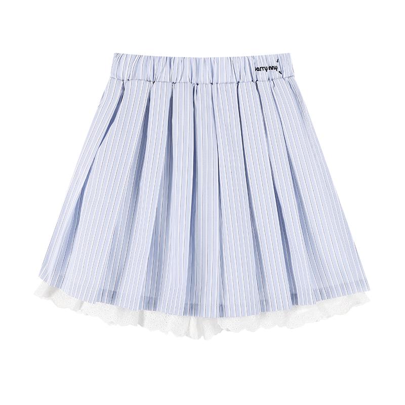 Girls' College Style Set 2025 Spring/Autumn New Children's Striped Shirt and Pleated Skirt