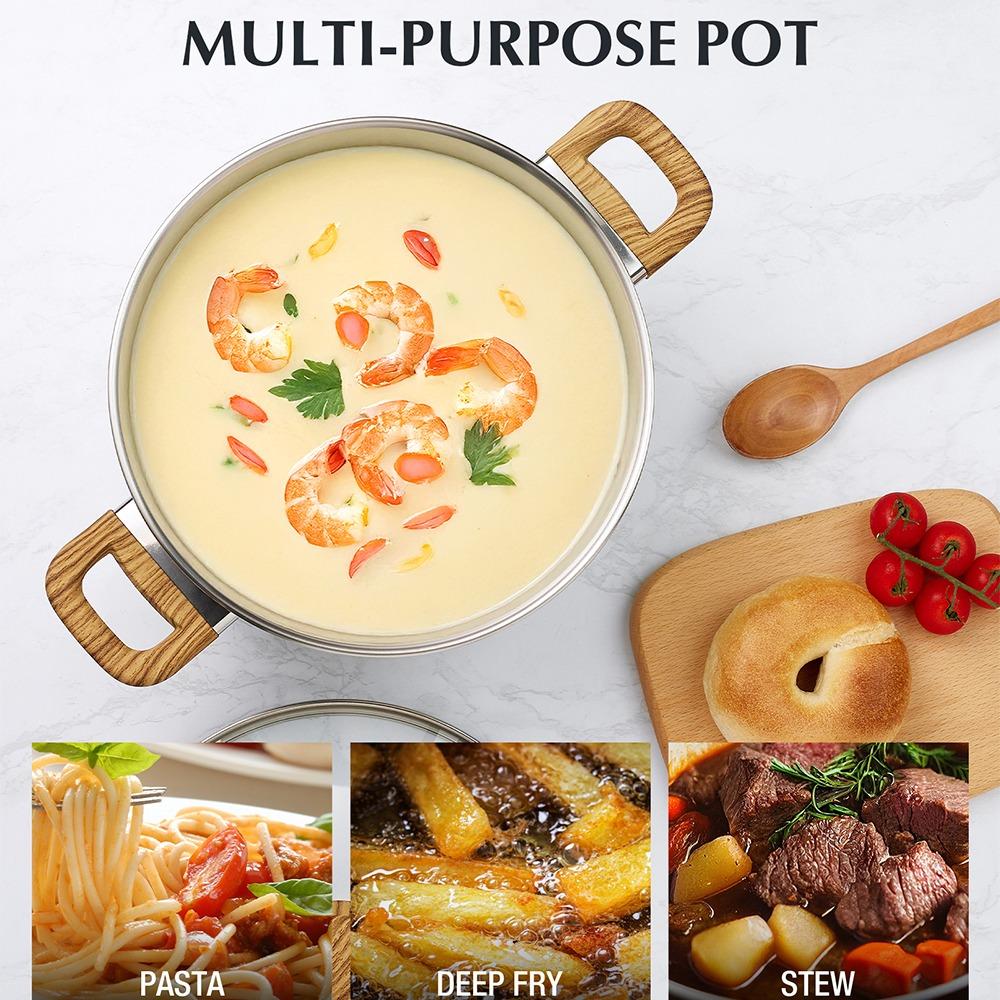 CSK Stainless Steel Pot 8 Quart Stock Pot with Visible Lid for Soup Pasta Vegetable Double Handle Dishwasher Safe