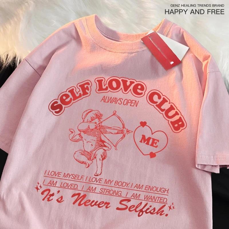 

Self Love Club Fun Cupid Men Women T Shirts Breathable Street Clothes Summer Fashion Loose Casual Popular Tee Shirt 4XL