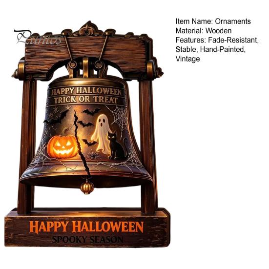 Housewarming Gift Ideas Vintage Halloween Wooden Bell Decor, Rustic Farmhouse Shelf Sitter with Artistic Photo Props Metal Wood Stand, Tabletop