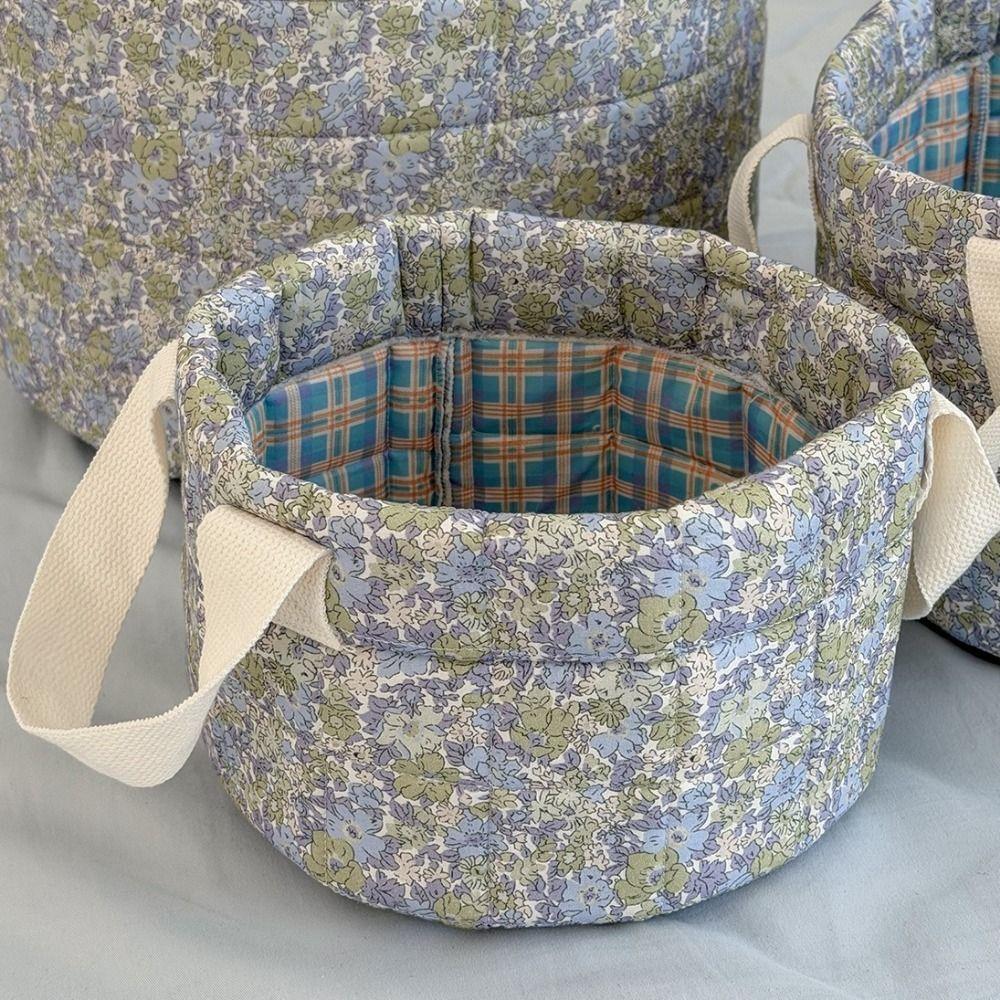 Collapsible Quilted Storage Basket Large Capacity Flower Pattern Storage Basket  Bedroom