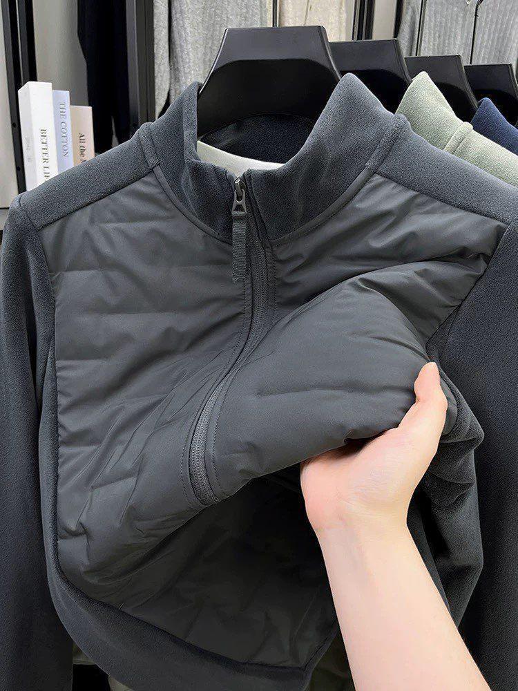 Oli Men's Velvet Patchwork Lightweight Fleece Jacket - Autumn/Winter Stand-Up Collar Casual Wear