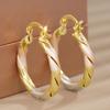 Huitan Luxury Women Three Tone Metal Hoop Earrings for Wedding Party Engagement Elegant Delicate Accessories Fashion JewelryGood Product